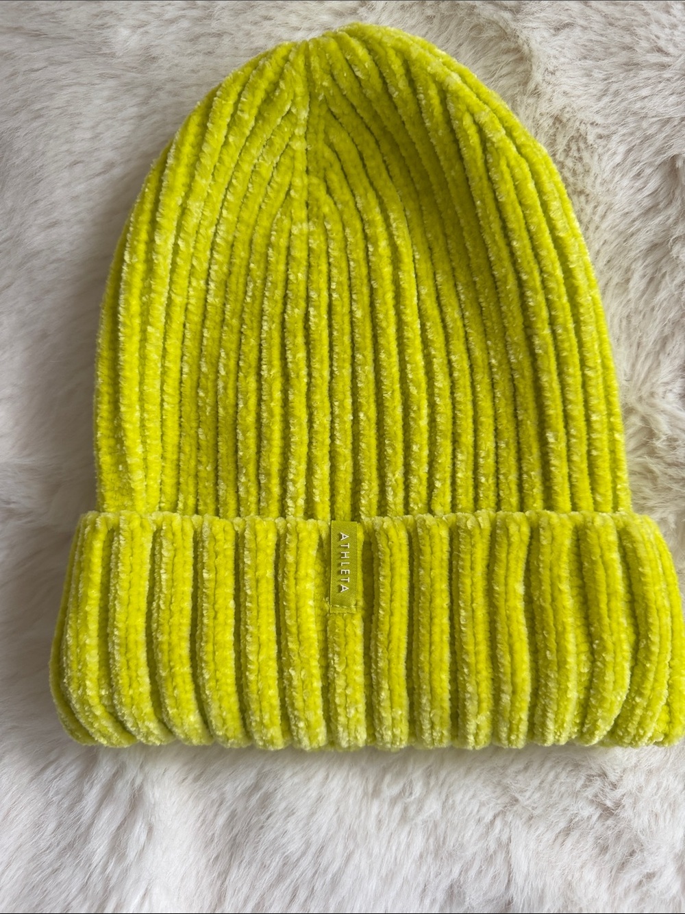 Athleta Neon Yellow Plush Ribbed Beanie